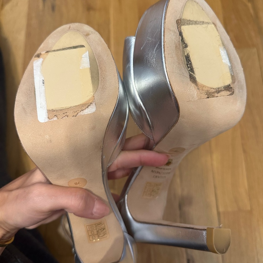 Stuart Weitzman Metallic Silver Platform Heels - Picture 7 of 8